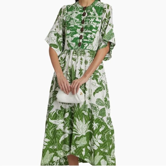 NWOT Farm Rio Green Forest Soul Short Sleeve Midi Dress Size XL - Picture 3 of 9